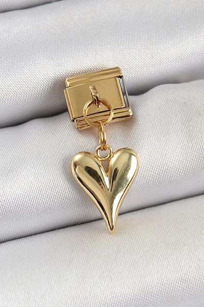 Clariss 316L Steel Dangle Heart Model Gold Color Nomination Charm