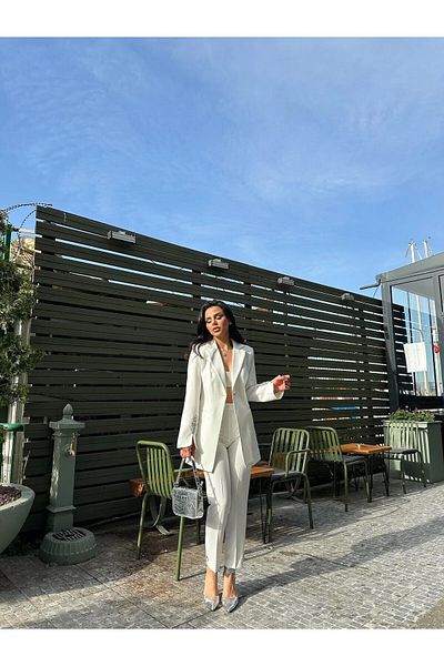 LOBOLIC Women's Stone Detailed Jacket Pants Suit- Bottom Top Set