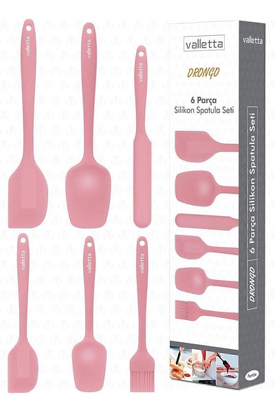 Mena Rise Şirinshop Drongo Heat Resistant Fireproof Non-Stick Silicone Spatula Set 6 Pieces Pink 1108107