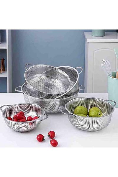 Mena Rise Şirinshop Double Handle Metal Strainer, 3 Different Sizes (25 cm) for Kitchen 1108107