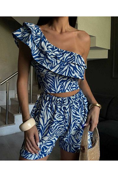 YAKAMOZ34BUTİK One Shoulder Shorts Double Set
