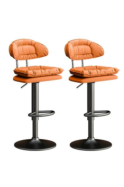 Quasar & Co. Set 2 Scaune De Bar Rotative360°,reglabil Inaltime,suport Picioare,metal/piele Ecologica,portocaliu