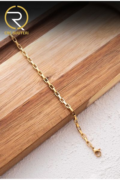 Crc Bijuteri Women's Gold Color Rectangular Chain Bracelet Tarnish Free 3 mm 18 cm - 21 cm