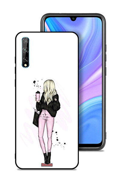 Tolwak غطاء حماية لهاتف Huawei Y8p، فتاة تحمل كوب قهوة