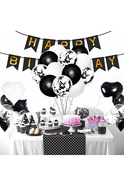 Gxhong number 3 birthday set, black/white, latex/foil, 32 pieces