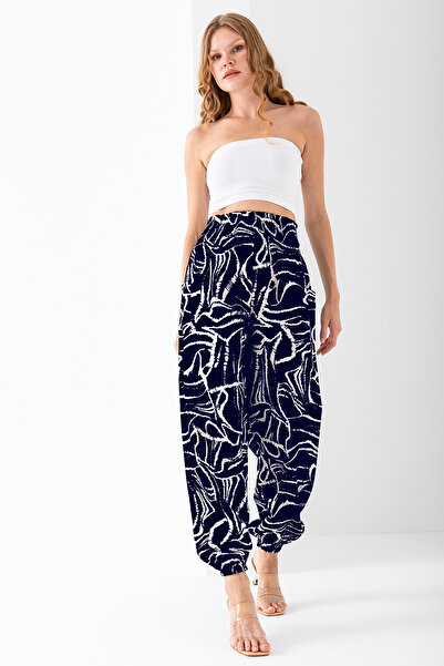 GİYSA Kadın Mozaik Desenli Çift Cepli Şalvar Pantolon Lacivert - 2460