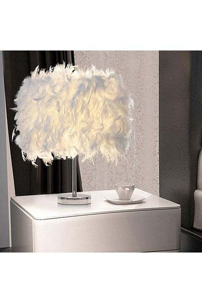 COOYA Feather Table Lamp, White Beside Bed Lamp, Table Night Light Desk Lamp Shade Creative Home Decor