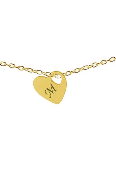 dalimag Lant argint, 50 cm, si charm inima gravat litera M