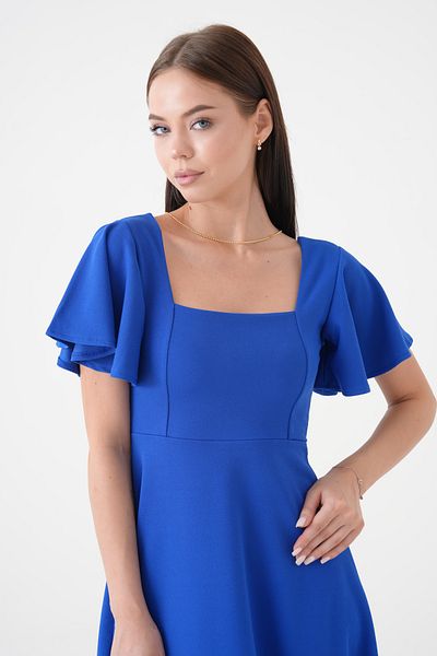 vuvutasarım New Season Sleeve Detail Flexible Scuba Crepe Fabric Square Collar Midi Length Women's Evening Dress Graduation Dress 082