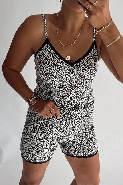 MJAMASS White Leopard Lace Shorts Set