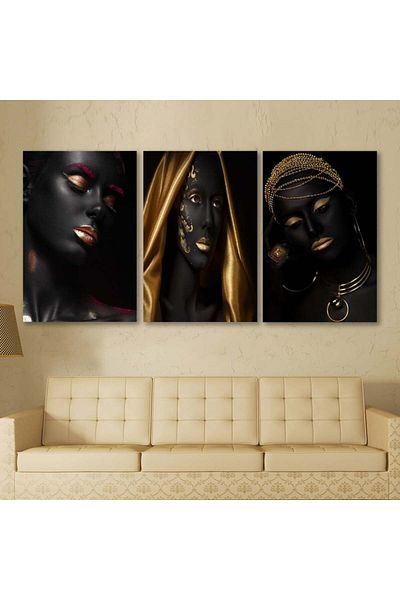 4gdran Three modern canvas paintings of a woman with a hidden wooden frame