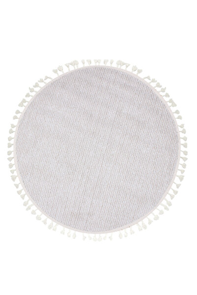 Halıstores Bohem Yuvarlak Etnik Desenli Bej İskandinav Makine Halısı Bukle Bh 04