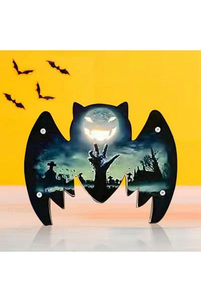 OEM Decorațiune de Halloween, LED, lemn, albastru/negru, 18 x 23,5 cm