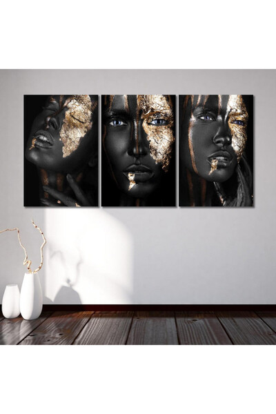 SND ثلاث لوحات قماشية مودرن بتصميم المرأة مع برواز شامبين مجوف