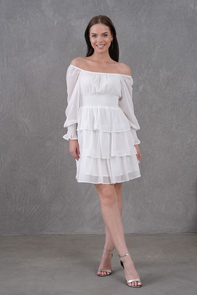 bayansepeti Women's Skirt Floor Detailed Lined Chiffon Fabric White Mini Dress 078