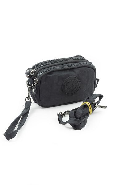 İMAKS Mini Size Crinkle / Clinkir 3 Zipper Wristlet/Shoulder Strap Bag Coin Purse Black 3032