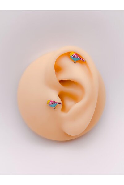 Trinos Cerrrahi Çelik Piercing ( Pirsing ) Mineli Kuş Figürlü Tragus Helix Pi...