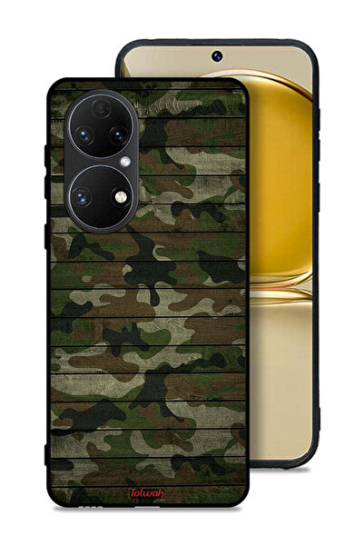 Tolwak Huawei P50E Protective Case Cover Camouflage Wooden Pattern