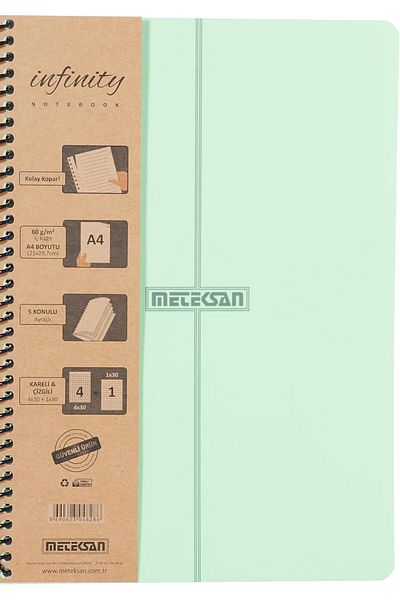 Mena Rise Hankashop Infinity Pastel Series, A4, 5 Subjects (4 Squares, 1 Line) 150 Sheets Pp Cover Spirall