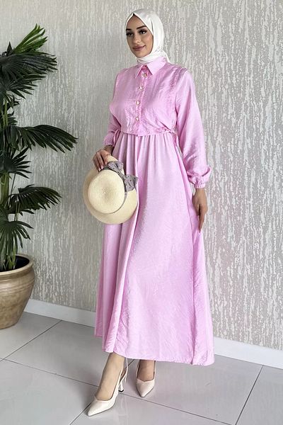 julude Ροζ Πλαϊνή Μπλούζα Συνδυασμένο Φόρεμα Hijab