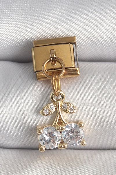 Clariss 316L Steel Gold Color Hanging Zircon Stone Cherry Model Nomination Charm
