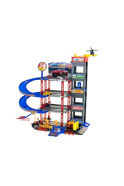 Nebunici Set pista, parcare de jucarie si spalatorie, masinute si elicopter incluse, 4 nivele cu lift