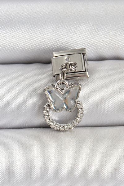Clariss 316L Steel Silver Color Stone Butterfly Model Nomination Charm