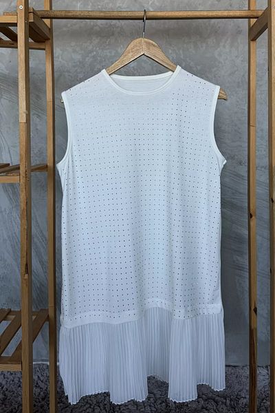 julude White Hijab Full Lycra Stone Zero Sleeve Underwear Tunic