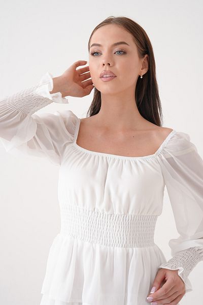 bayansepeti Women's Skirt Floor Detail Waist Gipeli Lined Chiffon Fabric White Dress 078