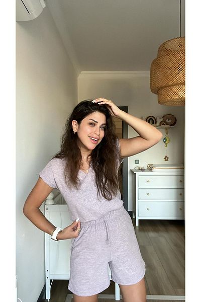 Buket Teke Lilac V-Neck Shorts Blouse Set