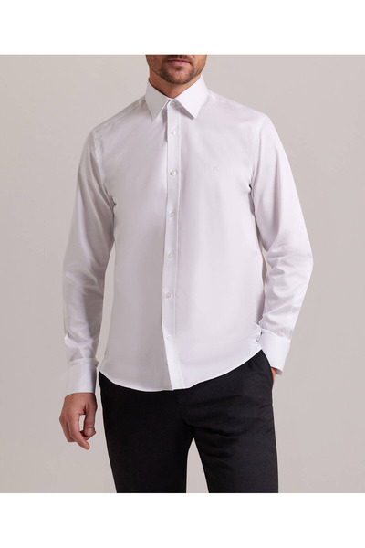 nightblack Slimfit Slim Fit χωρίς τσέπη Μακρύ μανίκι Φωτεινό λευκό βαμβακερό σατέν εύκολο στο σιδέρωμα που μπορεί να σιδερώσει