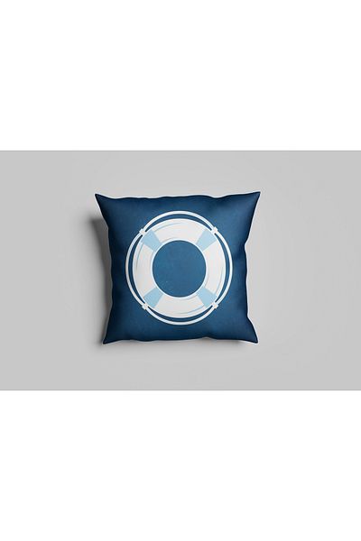 Karkan Tekstil Set de perne decorative cu două fețe Blue Harbor - cu model de cârmă, busolă, ancoră și salvagă
