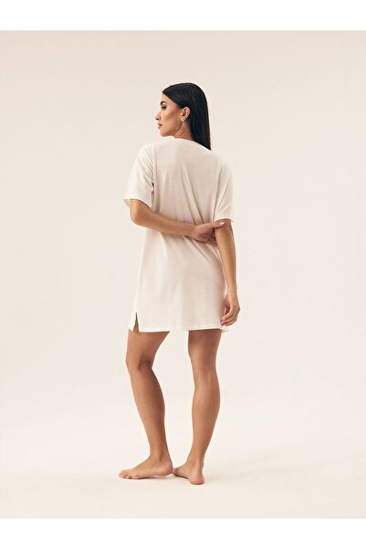 Henderson Cămașă de noapte clasică pentru femei, confortabilă și practică, moale, croială lungă, mânecă scurtă și text | Nimes