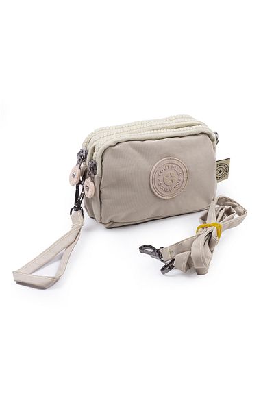 İMAKS Mini Size Crinkle / Clinkir 3 Zipper Wristlet/Shoulder Strap Bag Coin Purse Beige 3032
