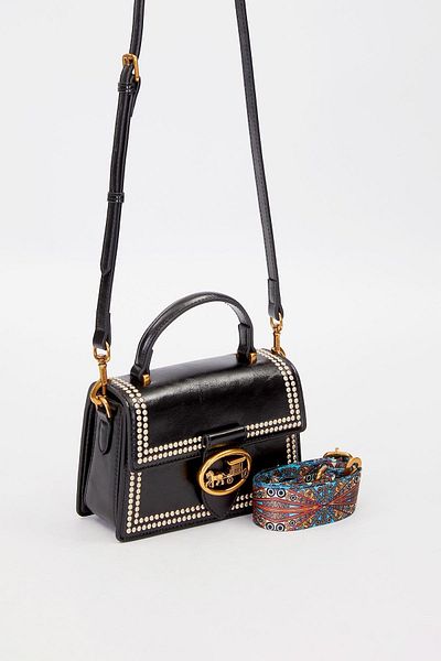Levidor Premium Patterned Strap Detail Shoulder Bag Black