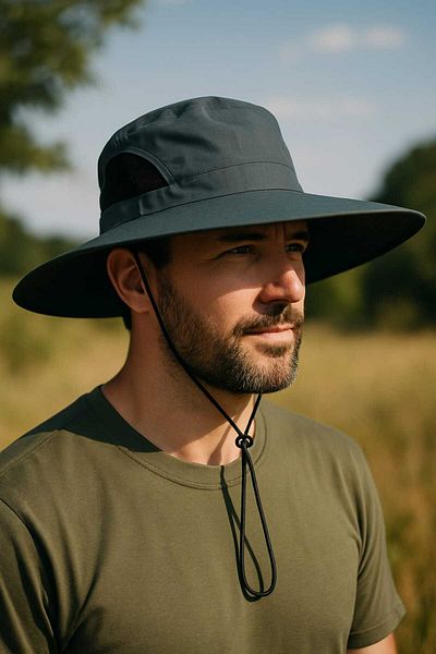 WOHOME Men's Outdoor Wide Brim Mesh Ventilation Protection Hat - Lightweight Hiking and Camping Cap