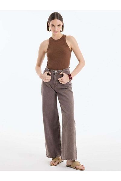 Quzu 00485 Wide Leg Trousers Brown
