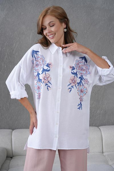 BURRASCA Embroidered Stone Linen Shirt