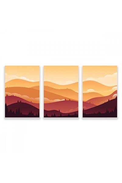 4gdran ثلاث لوحات قماشية مودرن بتصميم مناظر طبيعية مع برواز ذهبي مجوف
