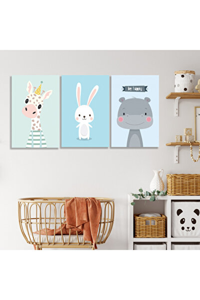 Marktna ثلاث لوحات قماشية مودرن لغرف الأطفال مع برواز بني مجوف