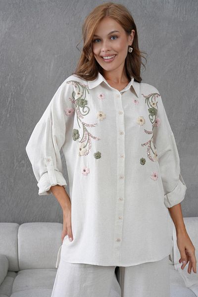 BURRASCA Embroidered Stone Linen Shirt