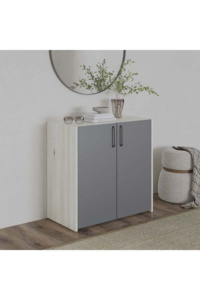 haaus.ro Comoda haaus Malmo, 2 Usi, Stejar Alb/Antracit, 81 x 42 x 80 cm