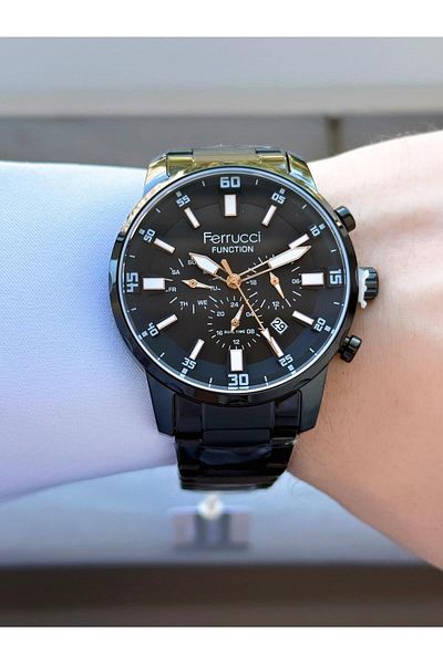 Ferrucci Men's Functions Active Black Color Metal Cord Wrist Watch
