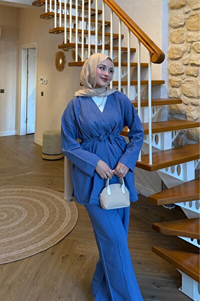 lurex moda Tek Düğmeli Keten Takım