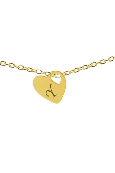 dalimag Lant argint 925 placat cu aur de 24k, 50 cm, si charm inima gravat litera Y