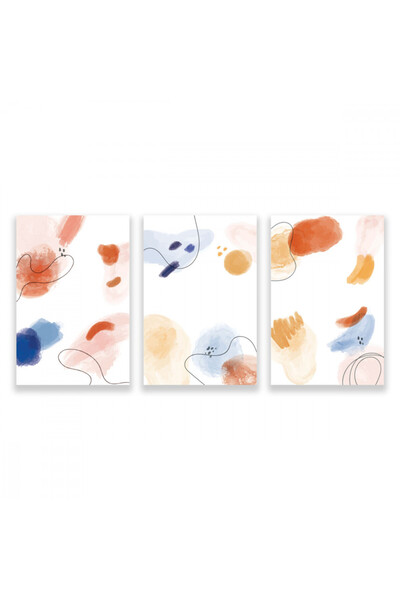 Marktna ثلاث لوحات قماشية مودرن بتصميم رسم تجريدي مع برواز فضي مجوف