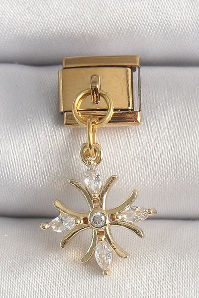 Clariss 316L Steel Gold Color Hanging Zircon Stone Snowflake Model Nomination Charm