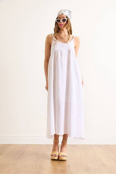 Olalook Γυναικείο Φόρεμα Maxi Muslin με λευκό λουράκι ELB-19002481