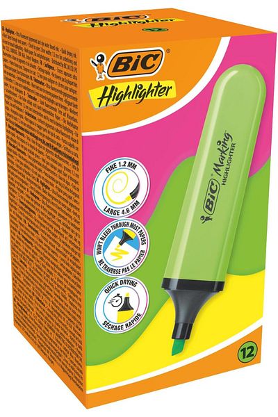 Mena Rise Diyar-Ifırsatshop Marking Flat Higlighter Highlighter Pen 12'Li Box, Green Highlighter Pen, Water Based