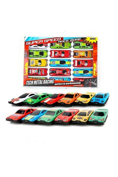 dalimag Set 15 Mașinuțe de curse metalice pentru copii, 18x25 cm, Multicolore